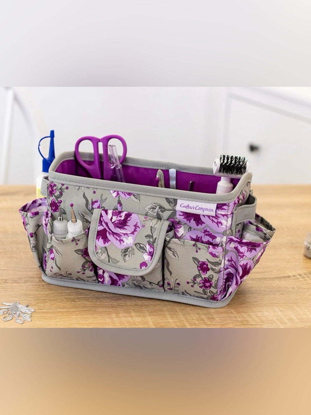 Crafter’s companion Floral Organizer Caddy in Sage Green and Purple Foldable New